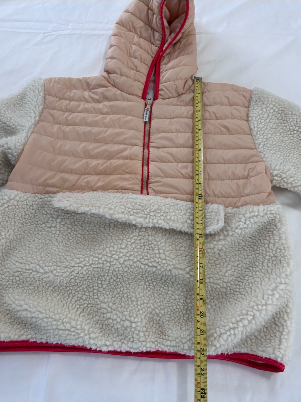 Ivory Ella Claire Mixed Media Sherpa Pullover Jacket. S - Picture 14 of 16